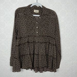 Ralph Lauren Denim & Supply Peasant Top Blouse Floral Boho Bohemian Brown beiges